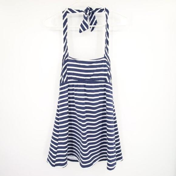 NWOT Lands End Navy Blue White Striped Halter Neck Swim Tankini Top Size 2P - Picture 1 of 8